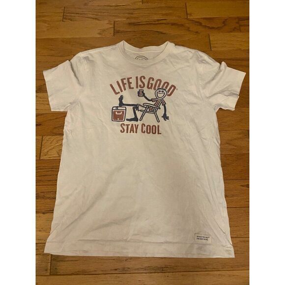 Life Is Good "Stay Cool" Graphic T-Shirt White Short Sleeve Cotton Men's Size M - Picture 1 of 8